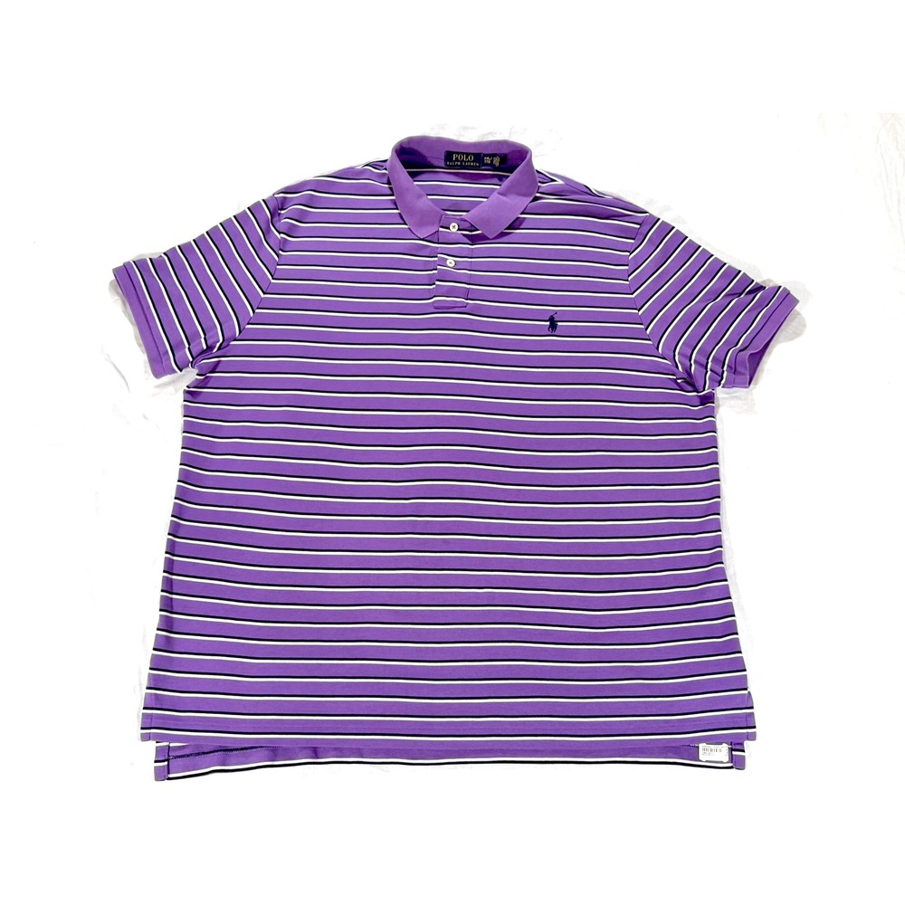 Polo Ralph Lauren Men's XXL Purple Striped Short Sleeve Polo Shirt 100% Cotton